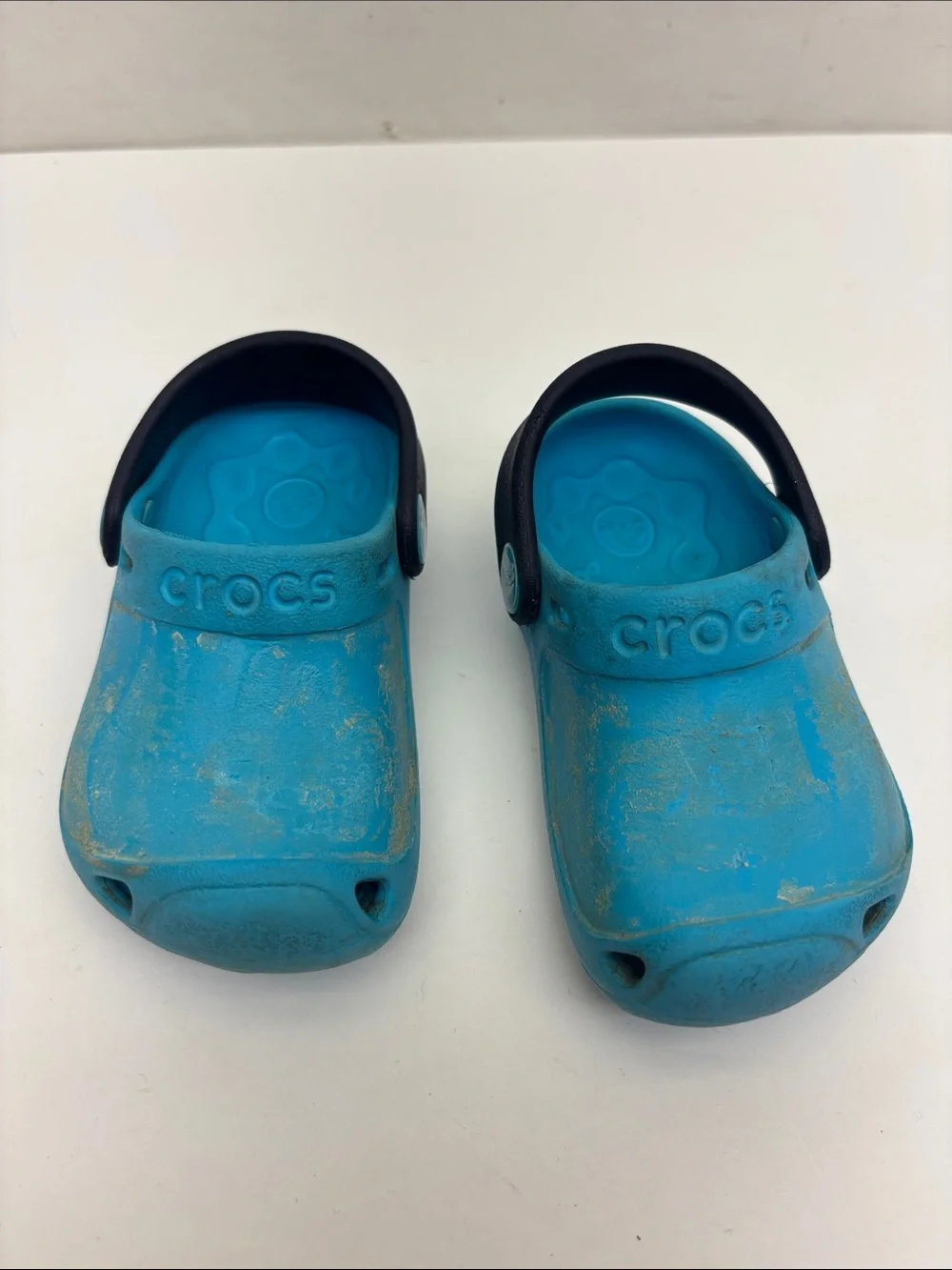 Crocs Kids Blue Clogs with Back strap, SZ 4/5 baby, box 73